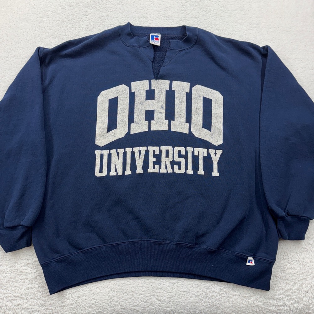 Vintage Russell Athletic Ohio University Sweatshirt Navy Blue XL Made in USA 90s